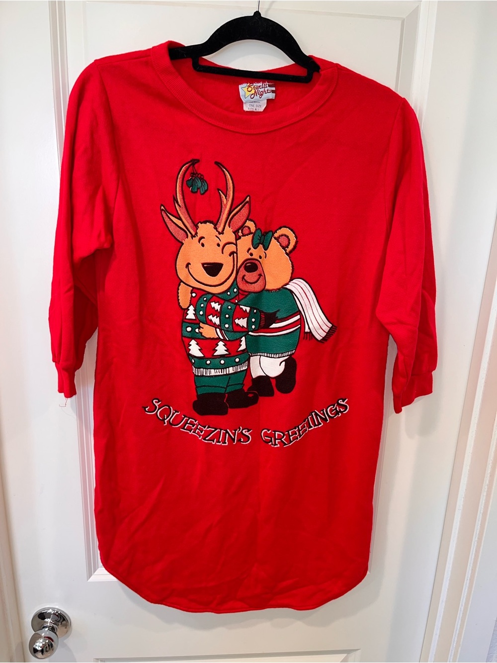Starlit Nights squeezing greeting Nightgown  Top Ugly 80s Christmas Vintage 🇺🇸